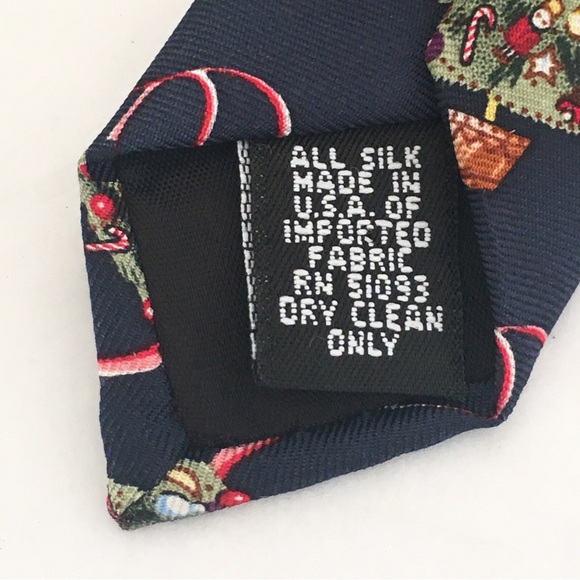 Hallmark Christmas Tree Tie Mens 100% Silk Yule Tide Holiday Dress Suit Navy - Picture 2 of 6